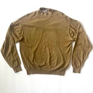 Tan silk and cotton knit mock neck sweater